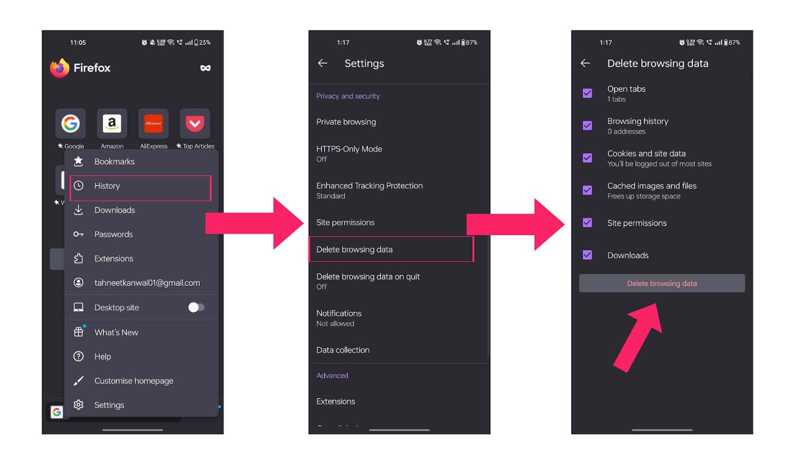 Delete browsing data Delete browsing data