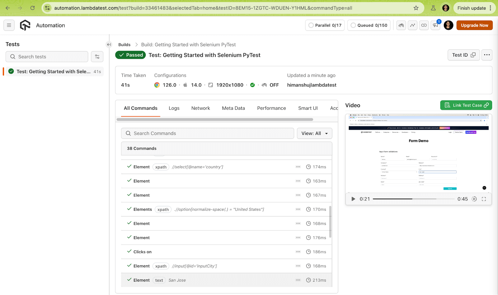 LambdaTest Web Automation dashboard LambdaTest Web Automation dashboard