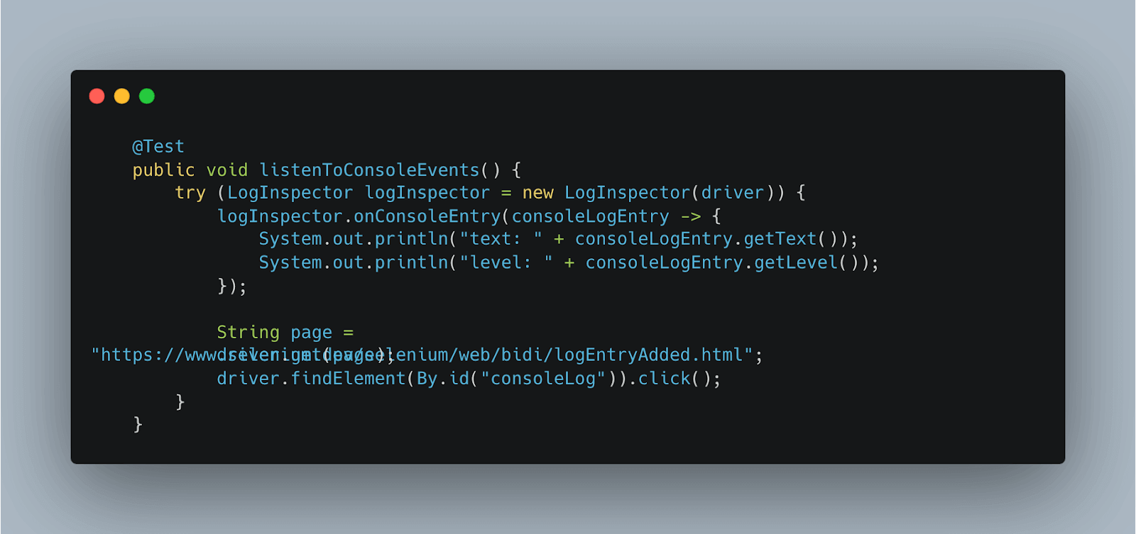 Listening to console events in Selenium Listening to console events in Selenium