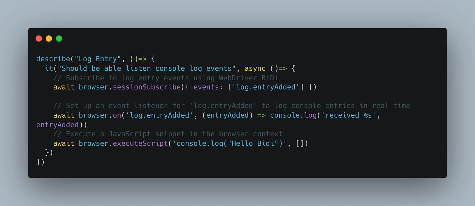 Using WebDriver BiDi with WebdriverIO Using WebDriver BiDi with WebdriverIO