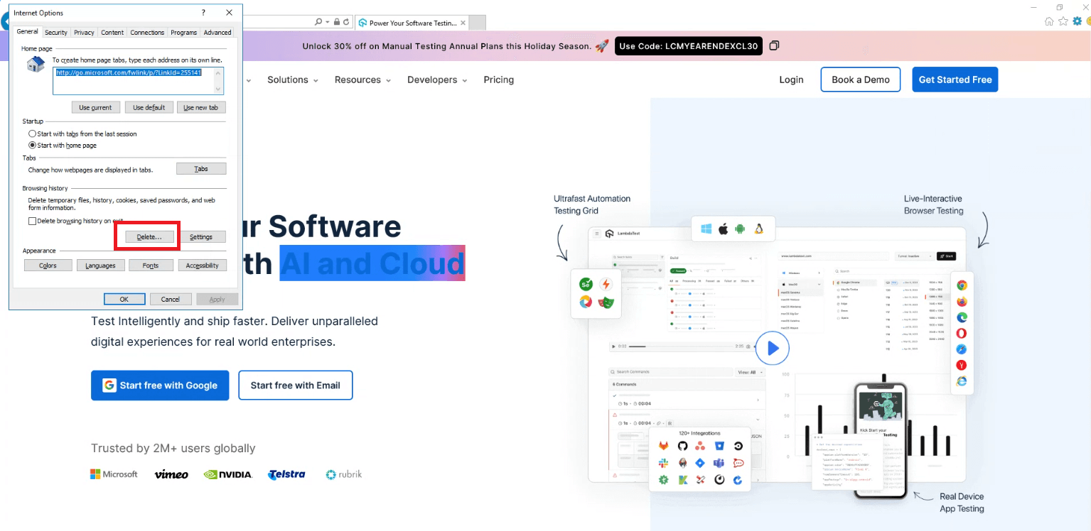 Delete... button under Browsing history Delete... button under Browsing history