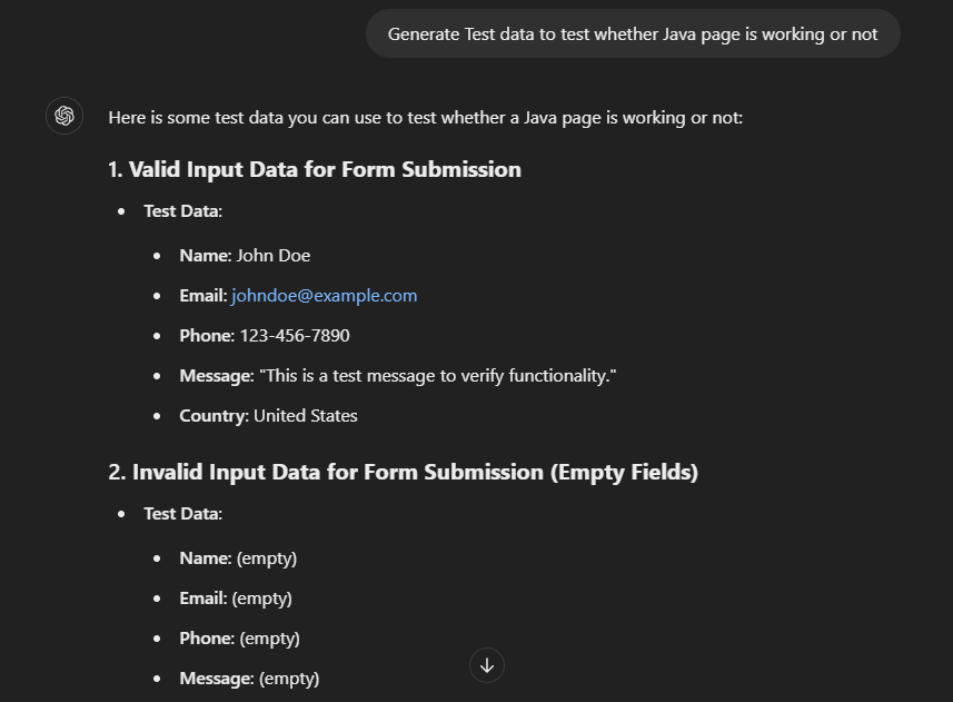 use ChatGPT to generate test data use ChatGPT to generate test data