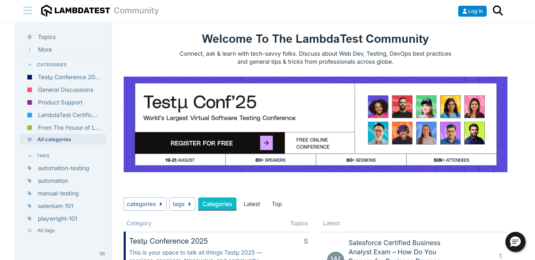 Lambdatest Community home page
