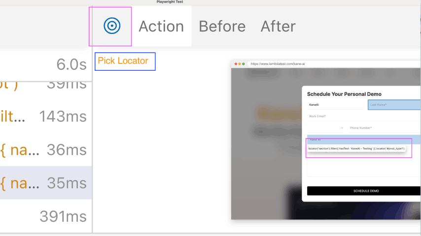 Pick Locator feature in Playwright UI mode