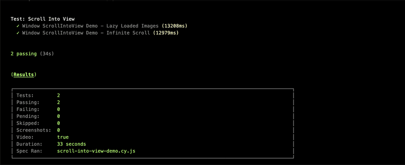 Run local-scroll-into-view-cypress command on the terminal