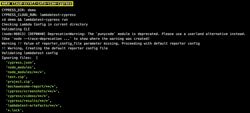 Run the command make cloud-scroll-into-view-cypress