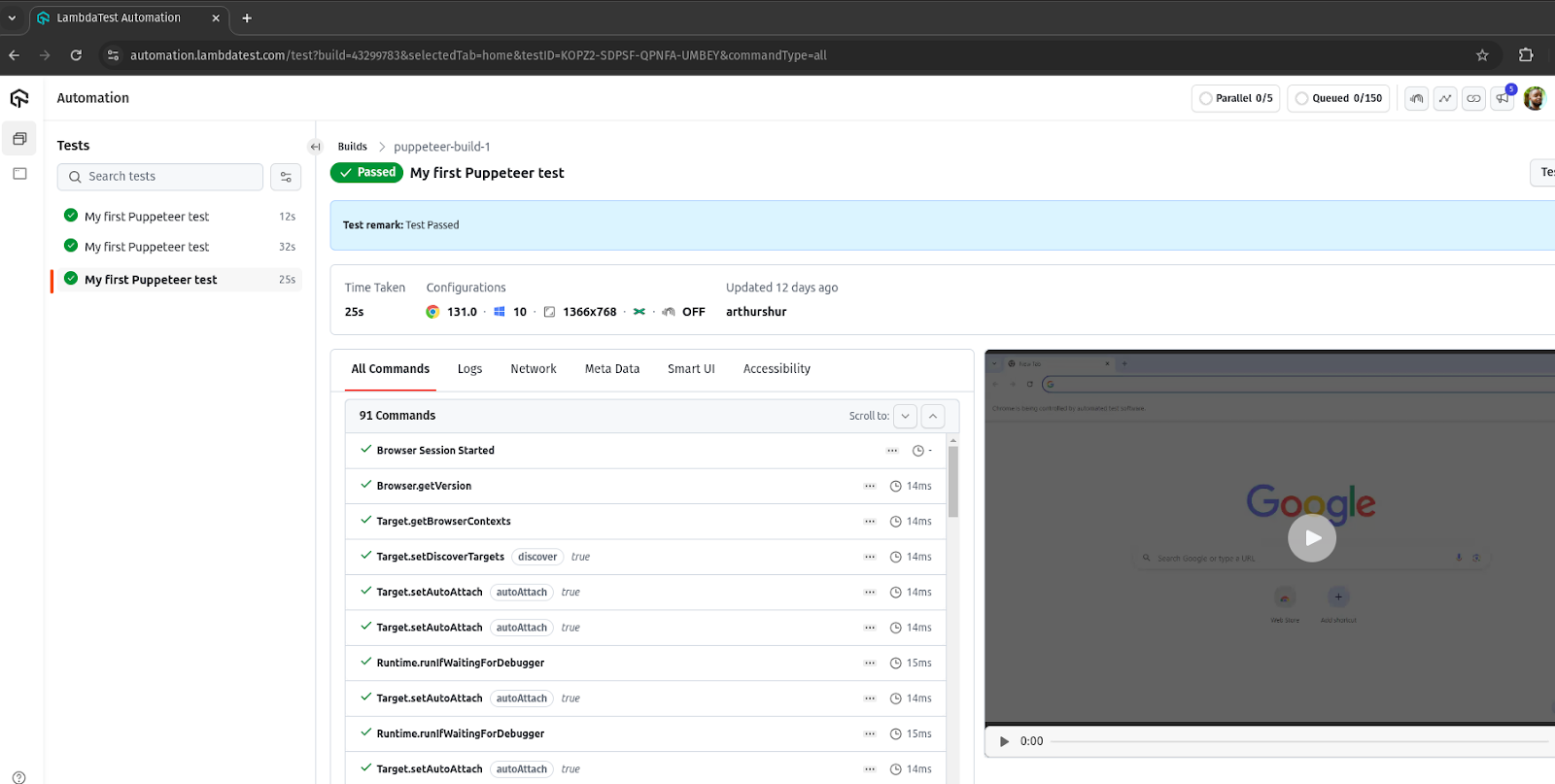 test execution result test execution result