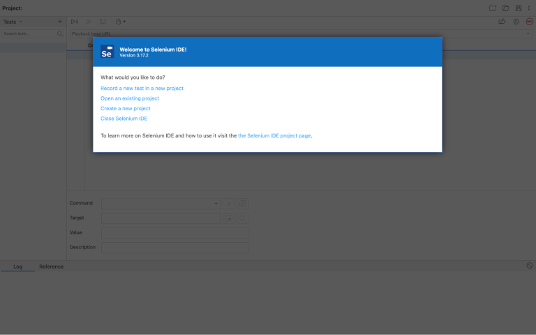 Open the Selenium IDE and click on Create a new project. Open the Selenium IDE and click on Create a new project.