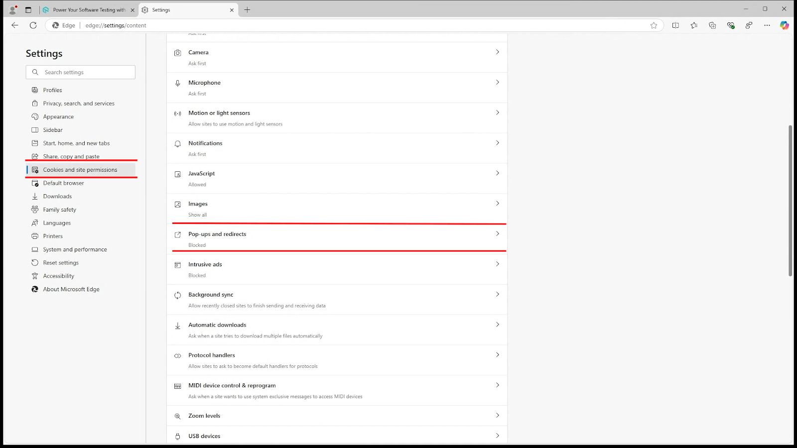 Pop-ups and redirects