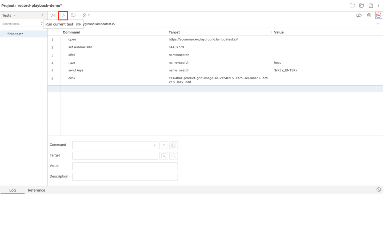 Run current test Run current test