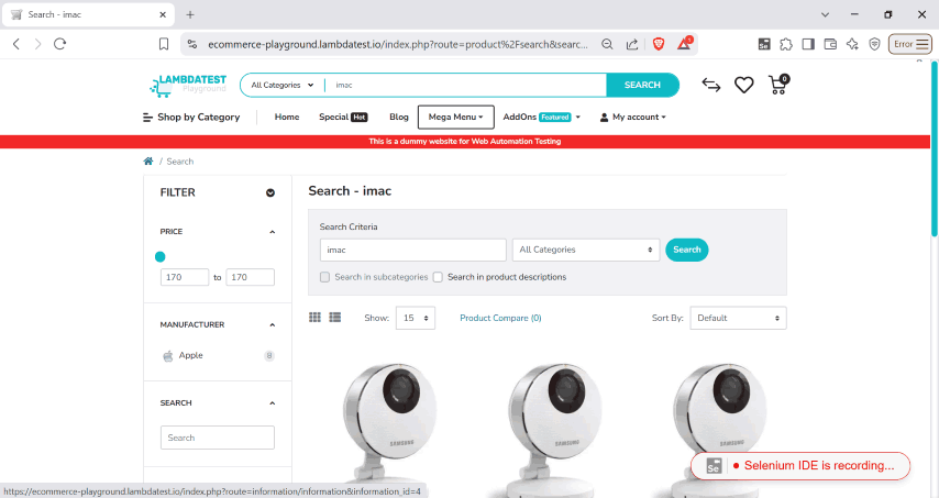 Selenium IDE captures user interactions Selenium IDE captures user interactions