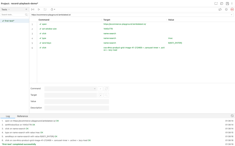 Selenium IDE’s window Selenium IDE’s window