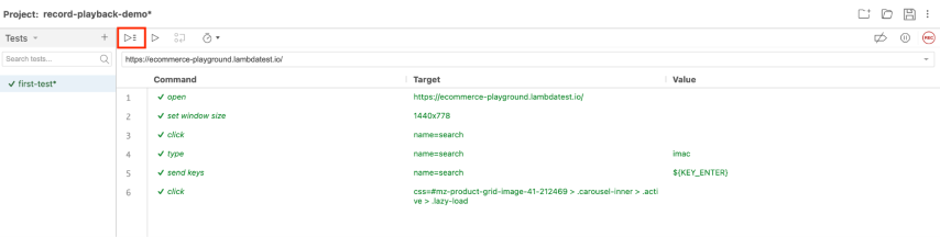 run multiple tests in a sequence by clicking the right arrow next to each test run multiple tests in a sequence by clicking the right arrow next to each test