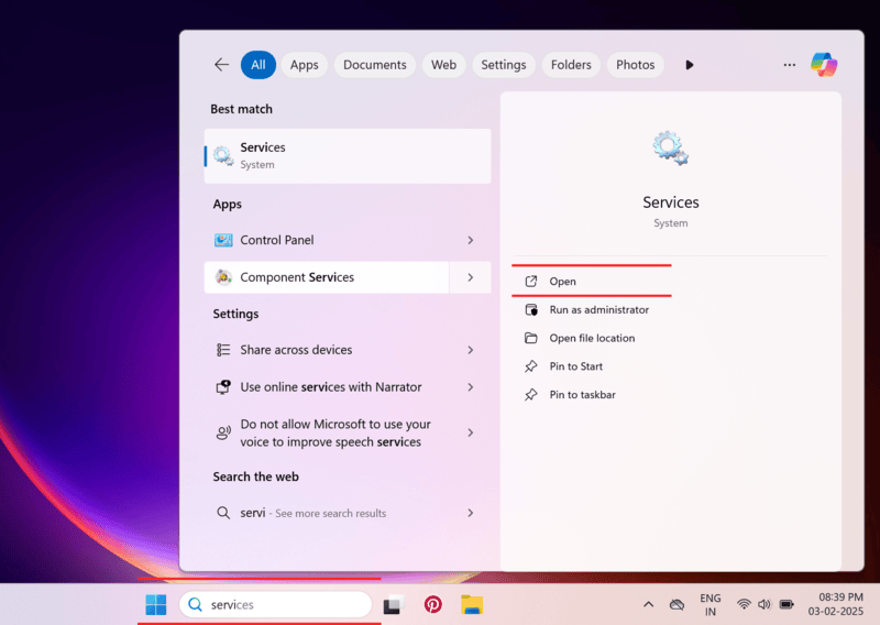 type “Services and open it.