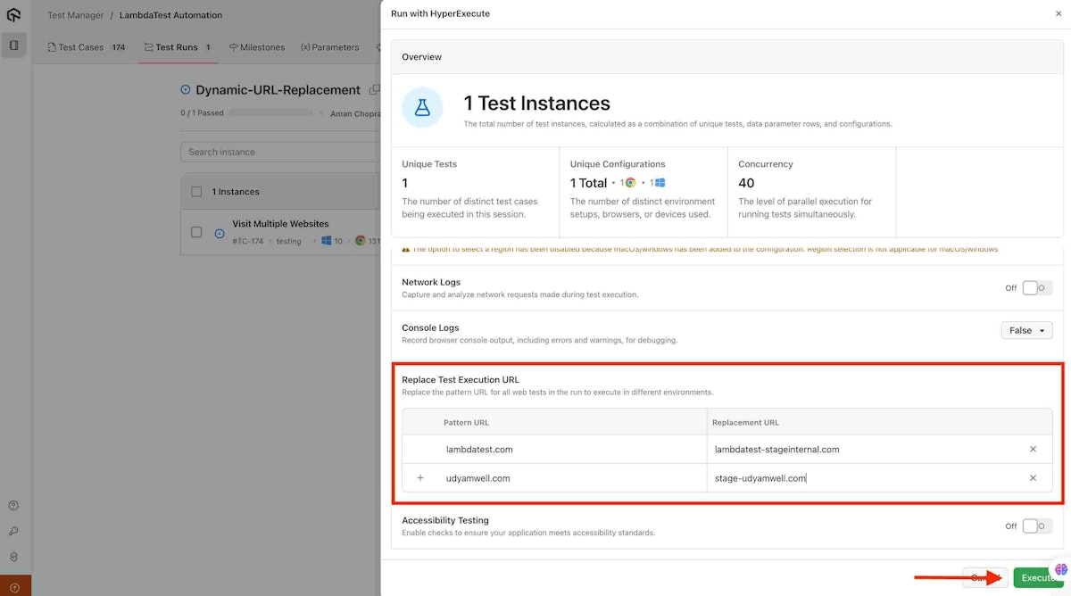 Replace URL for Test Runs Across Different Environments