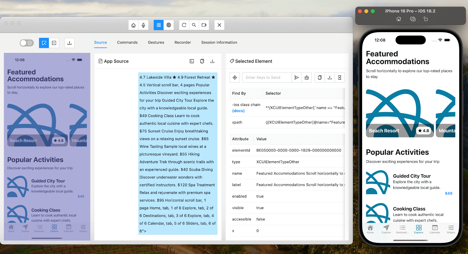parent element blocks child elements in the DOM using Appium Inspector