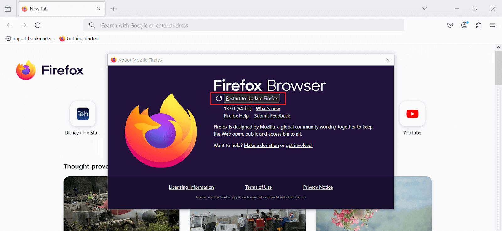 Restart to Update Firefox
