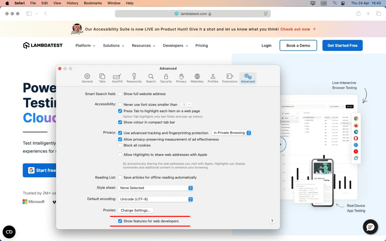 "Show features for web developers