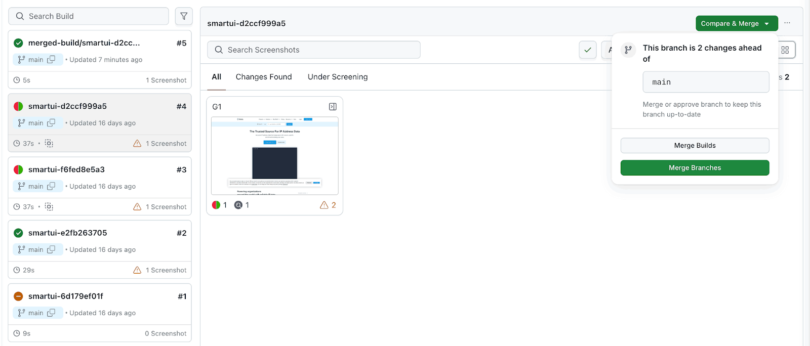 Compare and Merge Your SmartUI Builds
