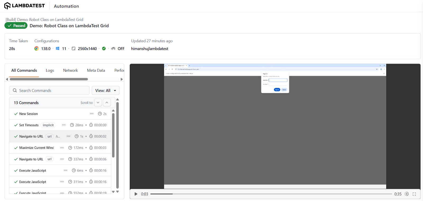 LambdaTest Web Automation Dashboard