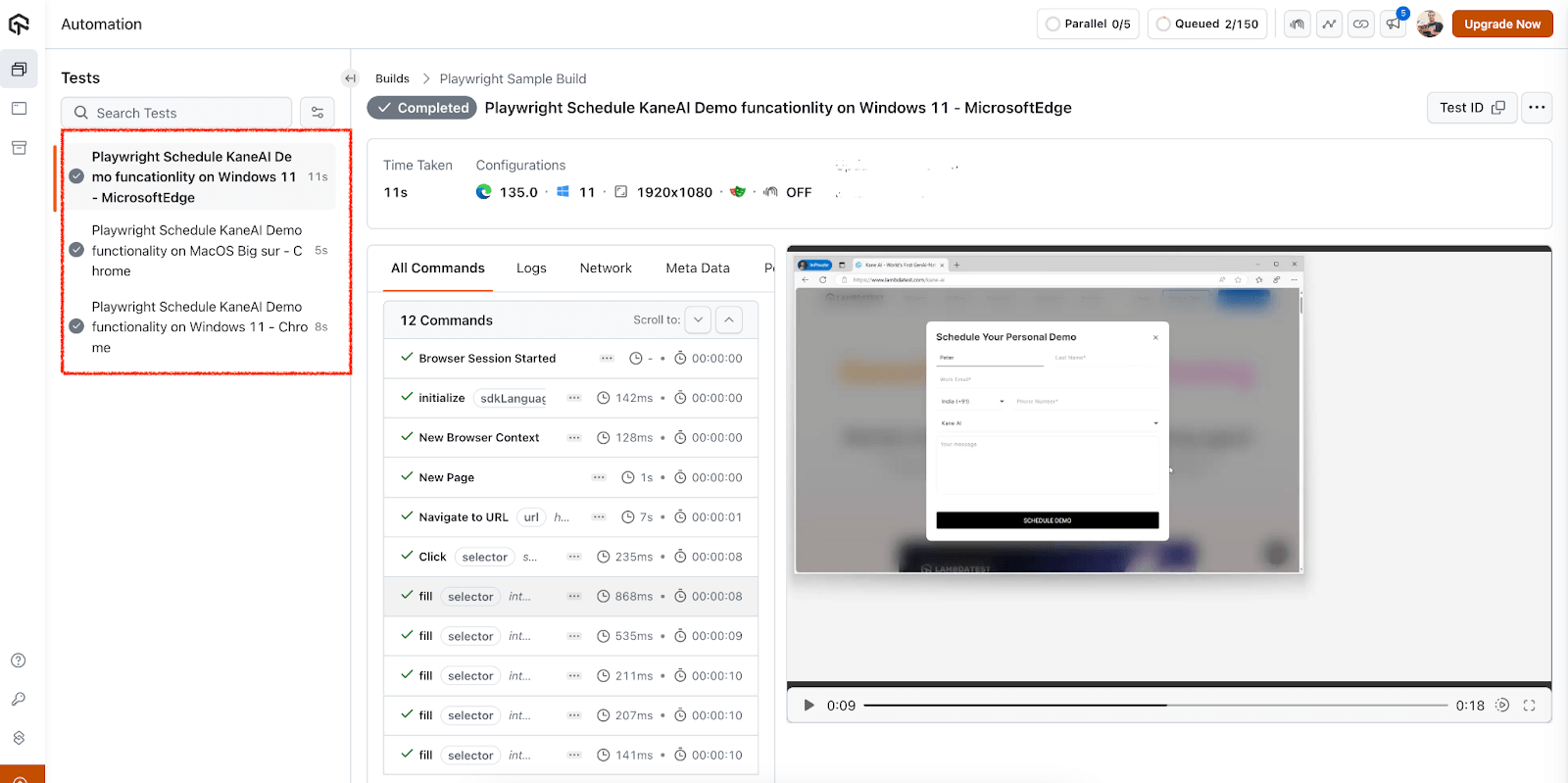 Web Automation dashboard