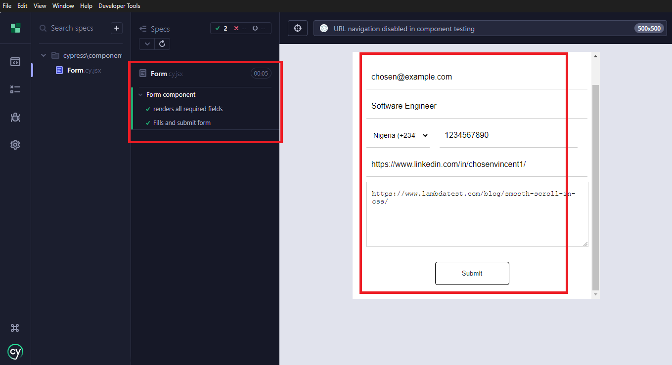 Cypress Component Test Execution