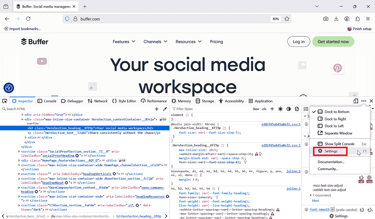 Firefox Developer Tools Settings