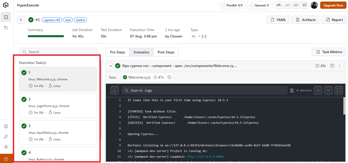 HyperExecute Dashboard