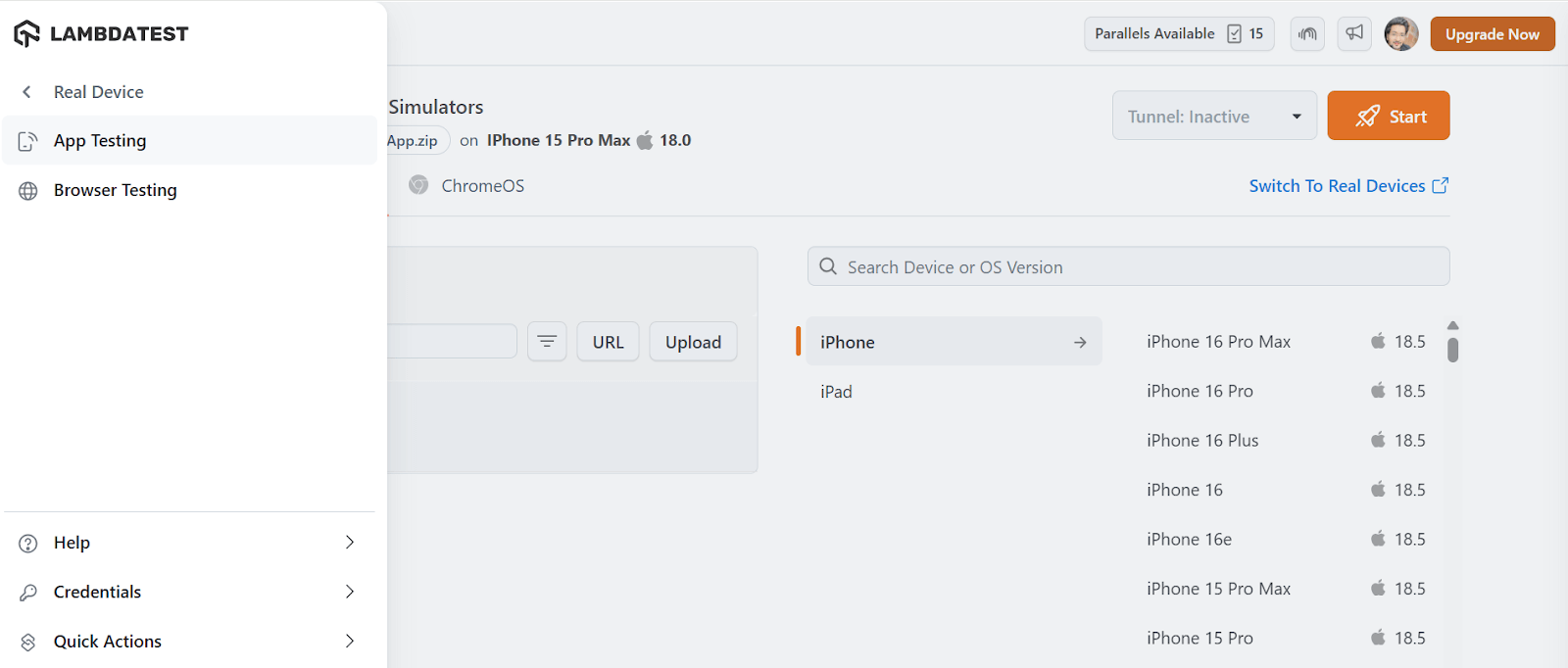Real Device dashboard