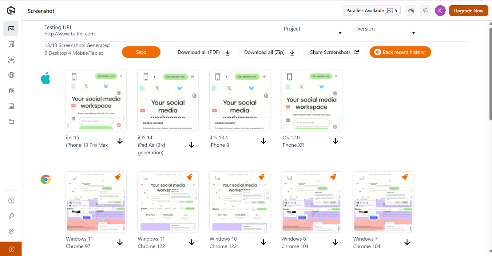 LambdaTest launches webpage on selected environments and automatically