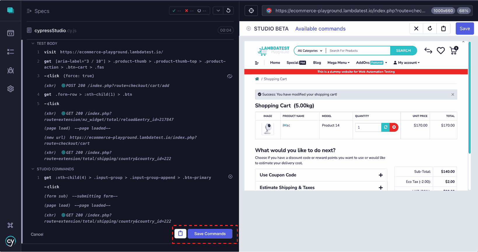 Save Commands Button