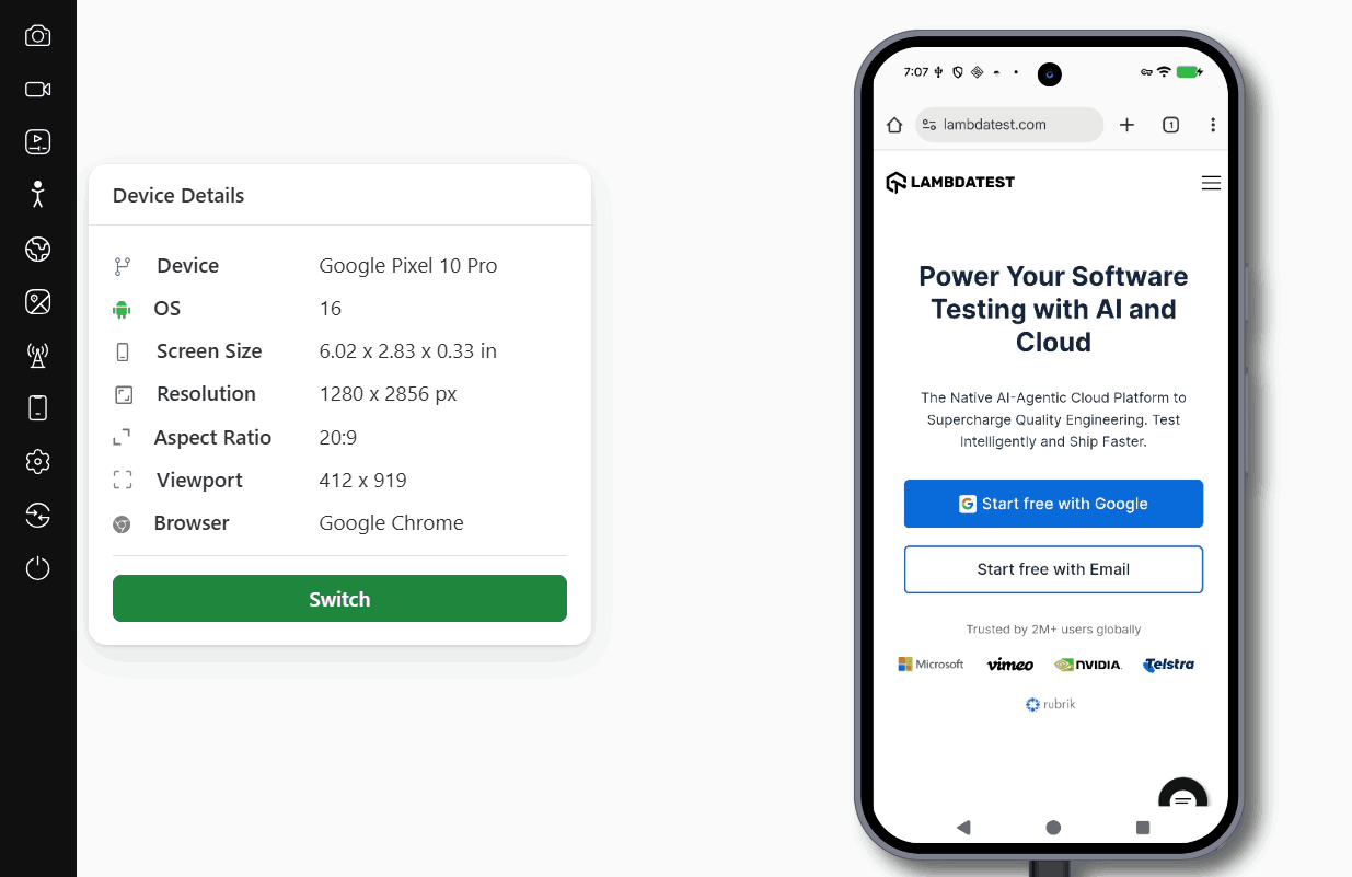 LambdaTest Google Pixel 10
