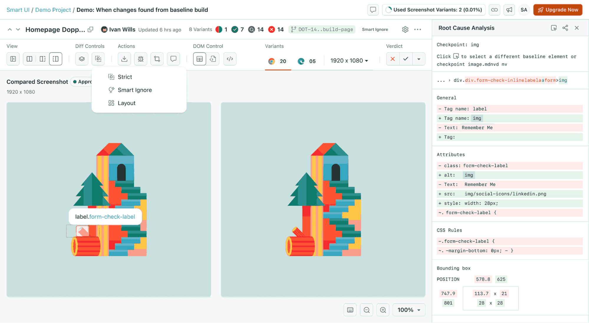 SmartUI Root Cause Analysis