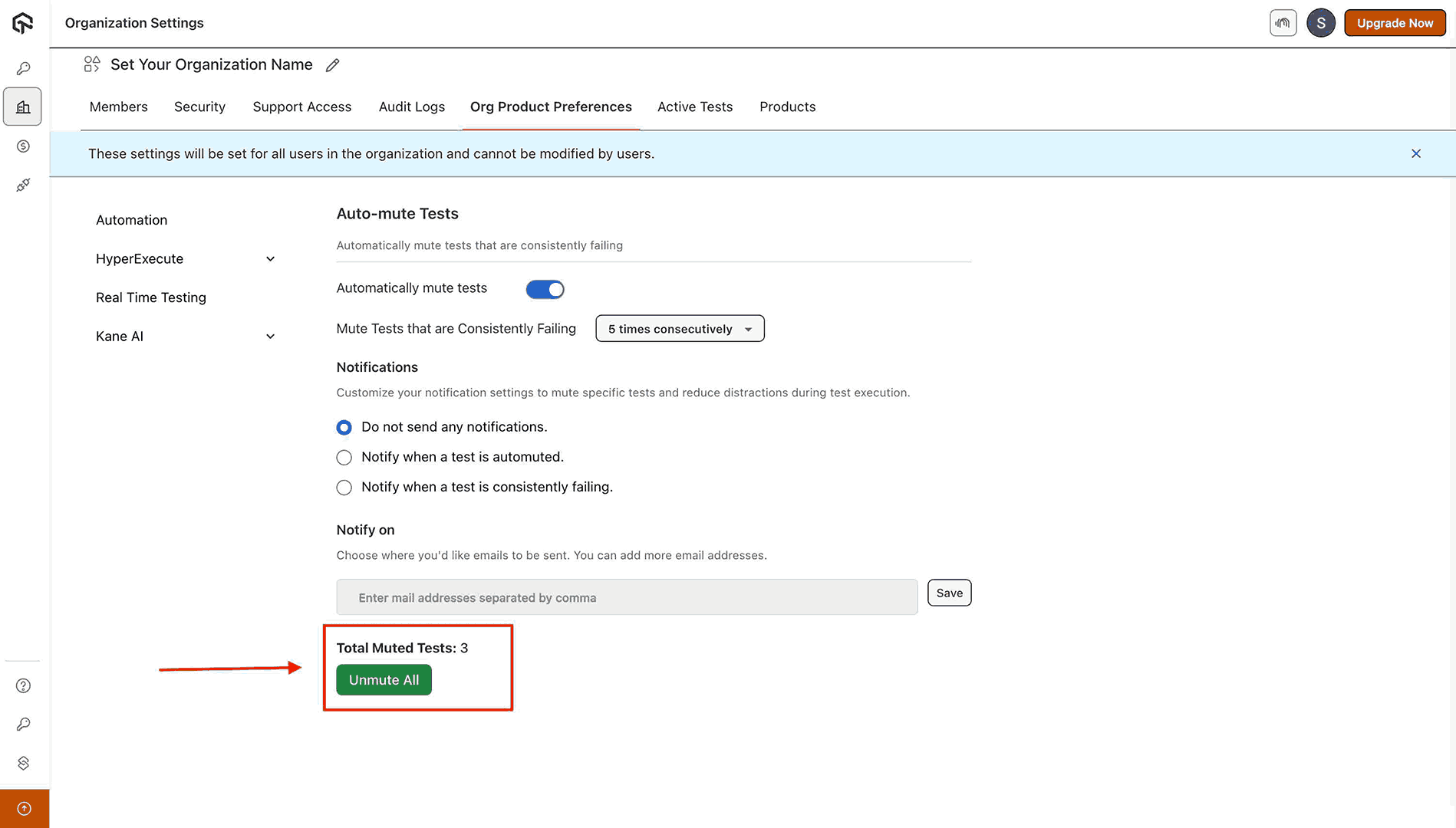hyperexecute muted tests