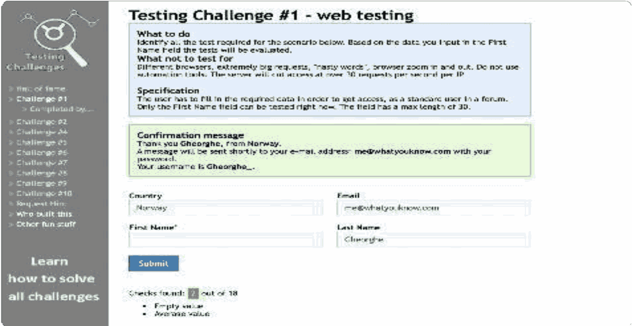 Testing challenge web testing